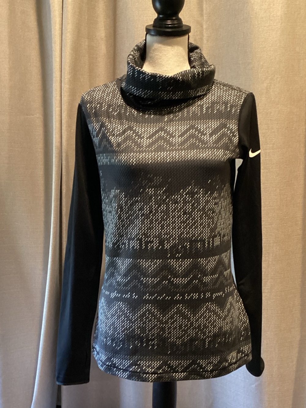 Nike Black and Gray Patterned Cowl Neck Sweater - Women's